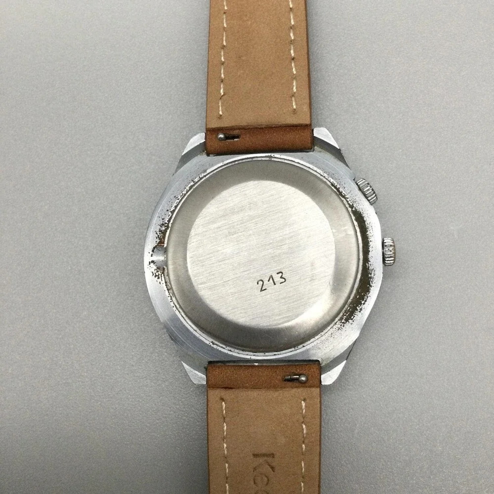 Vintage Raketa Mens Watch 40mm Silver Tone Cream 24 Hour Dial Manual USSR